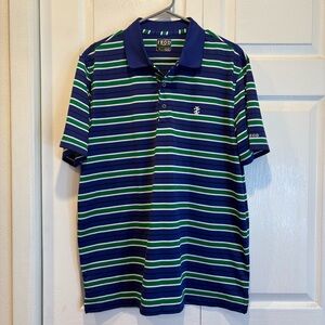 Blue, Green, Black, and White Striped IZOD Golf Polo - Size Large